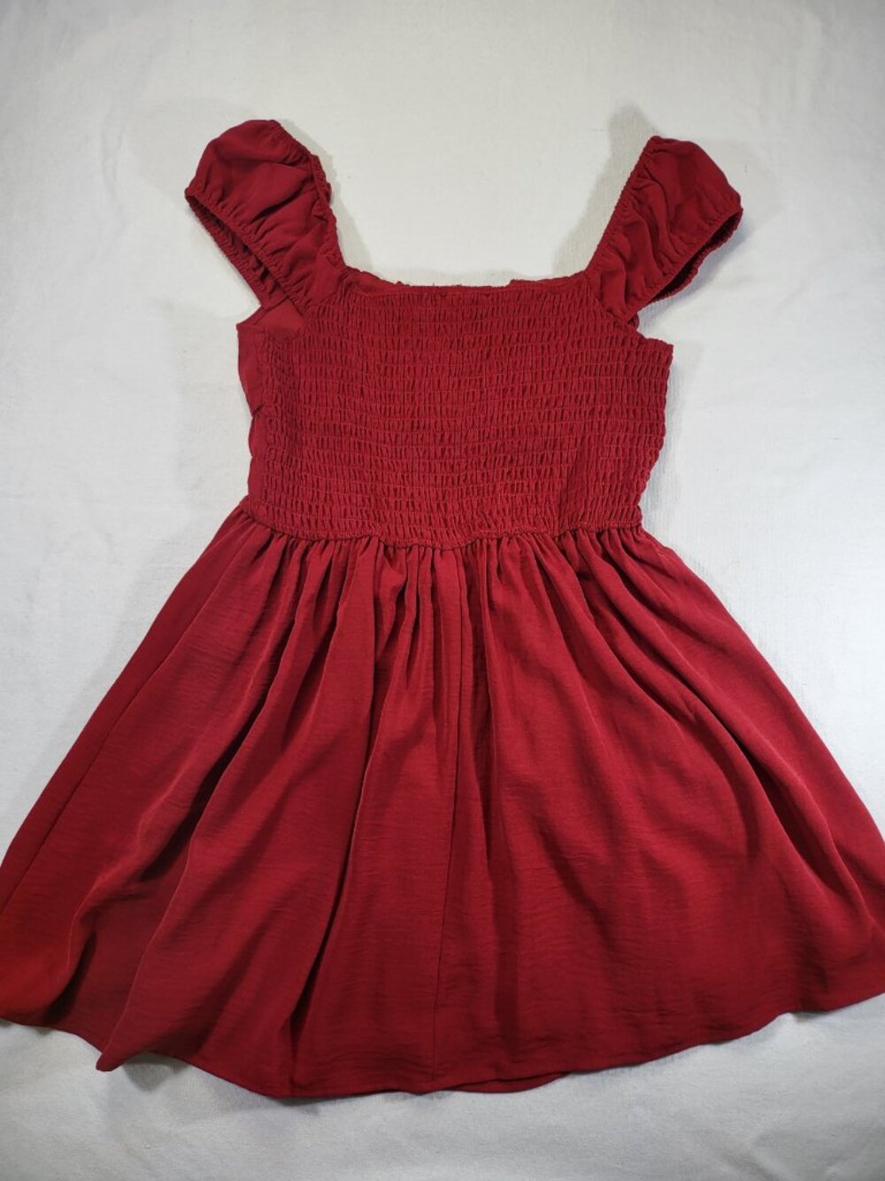 One Clothing Los Angeles Women’s Red Smocked Puff Sleeve Dress Size L - Picture 5 of 6